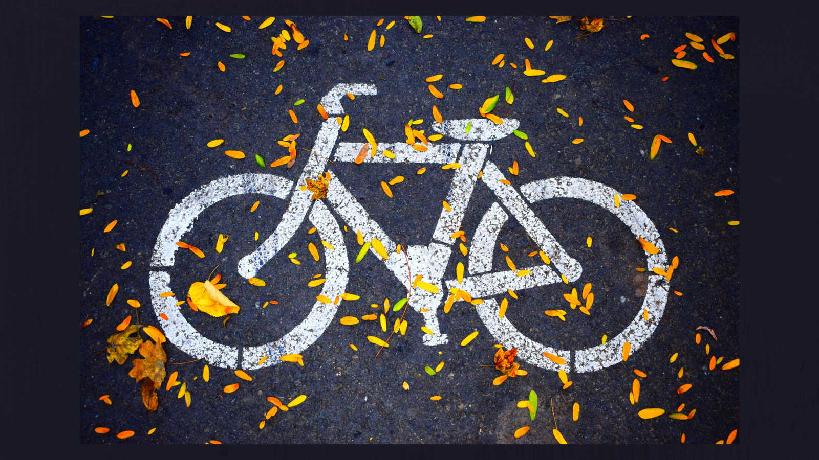Das Bild zeigt ein aufgemaltes Fahrrad auf Asphalt.